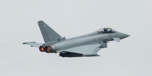BIGGIN HILL, ENGLAND - AUGUST 20: The Eurofighter Typhoon performs at the Festival of Flight at Biggin Hill Airport on August 20 on August 20, 2017 in Biggin Hill, England. (Photo by Mark Cuthbert/UK Press via Getty Images)