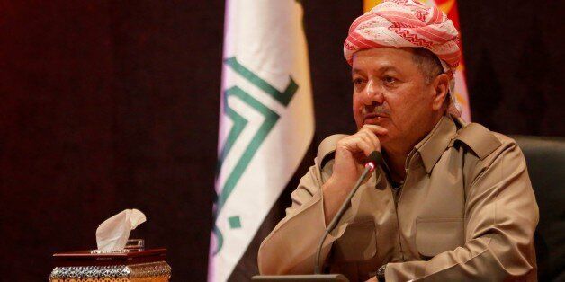 ERBIL, IRAQ - SEPTEMBER 06 : President of Iraqi Kurdish Regional Government (IKRG) Masoud Barzani speaks during a meeting with a group of journalists, artists and authors at the Saad Abdullah Palace Conference Centre in Erbil, Iraq on September 06, 2017. (Photo by Yunus Keles/Anadolu Agency/Getty Images)
