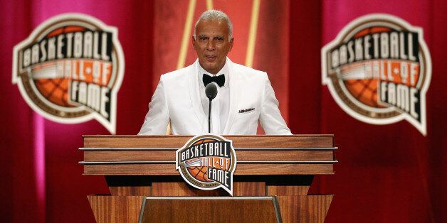 SPRINGFIELD, MA - SEPTEMBER 08: Naismith Memorial Basketball Hall of Fame Class of 2017 enshrinee Nick Galis speaks during the 2017 Basketball Hall of Fame Enshrinement Ceremony at Symphony Hall on September 8, 2017 in Springfield, Massachusetts. (Photo by Maddie Meyer/Getty Images)