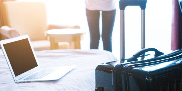 Businesswoman in hotel room