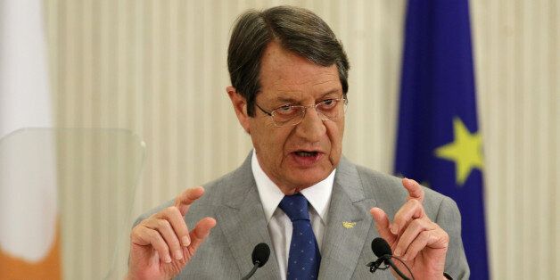 Cypriot President Nicos Anastasiades talks during a news conference at the Presidential Palace in Nicosia, Cyprus July 10, 2017. REUTERS/Yiannis Kourtoglou