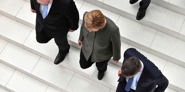NUREMBERG, GERMANY - SEPTEMBER 01: German Chancellor and head of the German Christian Democrats (CDU) Angela Merkel leaves a congress of the MIT association of middle-sized businesses of the CDU/CSU (Mittelstands- und Wirtschaftsvereinigung der CDU/CSU) on September 1, 2017 in Nuremberg, Germany. The CDU and CSU are sister parties and together are running in German federal elections scheduled for September 24 under a single platform with Merkel seeking a fourth term. (Photo by Joerg Koch/Getty Images)