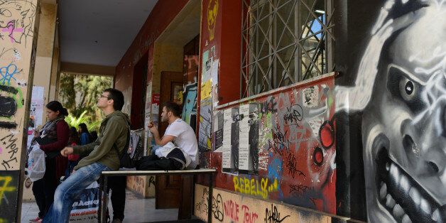 Mural against the fascism and for the revolution, at the architecture school of Athens, which suffers of the debt crisis.