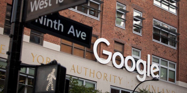 Signage is displayed at the Google Inc. offices in New York, U.S., on Tuesday, Aug. 22, 2016. Wal-Mart Stores Inc. is teaming up with Google to let shoppers order by voice, the latest example of the world's largest retailer finding a technology partner to catch e-commerce leader Amazon.com Inc. Photographer: Michael Nagle/Bloomberg via Getty Images