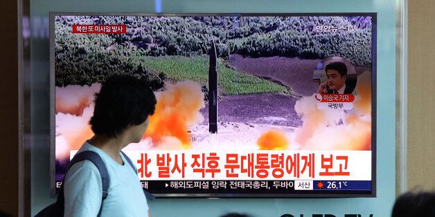 SEOUL, SOUTH KOREA - AUGUST 26: People watch a television broadcast reporting the North Korean missile launch at the Seoul Railway Station on August 26, 2017 in Seoul, South Korea. North Korea launched several ballistic missiles into the East Sea resuming a provocative act in a month despite Washington's diplomacy-first approach toward the belligerent regime. (Photo by Chung Sung-Jun/Getty Images)