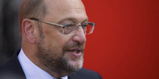 Martin Schulz, Social Democrat Party (SPD) candidate for German Chancellor, speaks after addressing an election campaign rally in Frankfurt, Germany, on Friday, Aug. 25, 2017. Angela Merkels main challenger, Martin Schulz, said its the governments job to avoid court-ordered diesel driving bans that are threatening to turn off a wave of consumers from buying cars with the technology. Photographer: Alex Kraus/Bloomberg via Getty Images