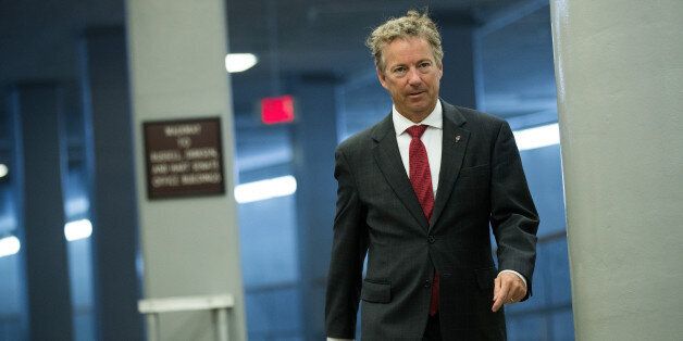 WASHINGTON, DC - JULY 27: Sen. Rand Paul (R-KY) walks through the Senate subway on his way to an amendment vote on the GOP heath care legislation on Capitol Hill, July 27, 2017 in Washington, DC. Senate Republicans are working to pass a stripped-down, or 'Skinny Repeal,' version of Obamacare reform that might include repealing individual and employer mandates and tax on medical devices. (Photo by Drew Angerer/Getty Images)