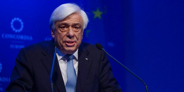 ATHENS, GREECE - JUNE 06: President of the Hellenic Republic Prokopios Pavlopoulos delivers opening remarks at Concordia Europe Summit on June 6, 2017 in Athens, Greece. (Photo by Leigh Vogel/Getty Images for Concordia Europe Summit)