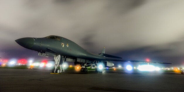 FILE PHOTO: A U.S. Air Force B-1B Lancer bomber sits on the runway at Anderson Air Force Base, Guam July 18, 2017. U.S. Air Force/Airman 1st Class Christopher Quail/Handout/File Photo via REUTERS. ATTENTION EDITORS - THIS IMAGE WAS PROVIDED BY A THIRD PARTY