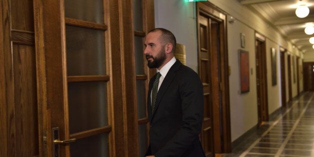 HELLENIC PARLIAMENT, ATHENS, ATTIKI, GREECE - 2017/05/04: Minister of State and Government Spokesman Dimitris Tzanakopoulos on his way to the Cabinet. (Photo by Dimitrios Karvountzis/Pacific Press/LightRocket via Getty Images)