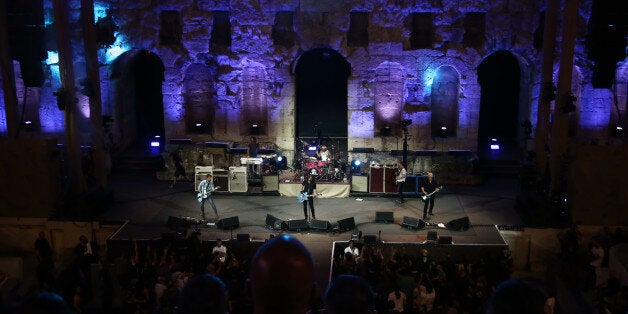 The American rock band Foo Fighters during concert in the Odeon of Herodes Atticus or Herodeon (built in 161 AD) at the foothills of the Athens Acropolis, as part of PBS's world-renowned documentary series "Landmarks Live In Concert" . On July 10, 2027 (Photo by Panayotis Tzamaros/NurPhoto via Getty Images)