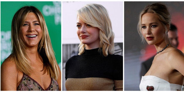 A combination photo shows (L-R) actors Jennifer Aniston, Emma Stone and Jennifer Lawrence in Los Angeles, California U.S. in December 7, 2016, August 6, 2017 and December 14, 2016 respectively. REUTERS/Mario Anzuoni/File Photo