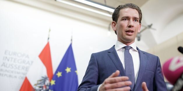 Austrian Foreign Minister Sebastian Kurz gives a press statement after the visit of Italian Foreign Minister Angelino Alfano (unseen) in Vienna, Austria, on July 20, 2017. / AFP PHOTO / APA / GEORG HOCHMUTH / Austria OUT (Photo credit should read GEORG HOCHMUTH/AFP/Getty Images)