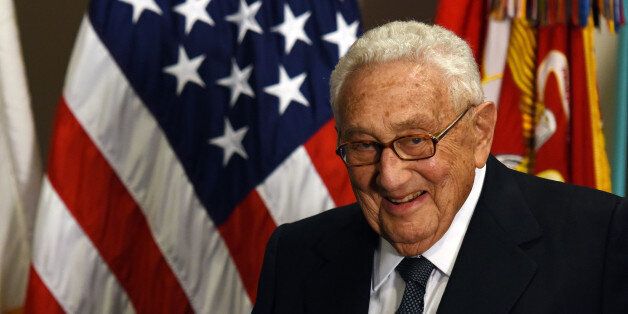 WASHINGTON D.C., May 10, 2016 -- Former U.S. Secretary of State Henry Kissinger is seen at an award ceremony hold by U.S. Defense Secretary Ash Carter honoring him for his years of distinguished public service at the Pentagon in Washington D.C.,the United States, May 9, 2016. U.S. Department of Defense Distinguished Public Service Award is the highest honorary award presented by the DoD to private citizens. (Xinhua/Yin Bogu via Getty Images)