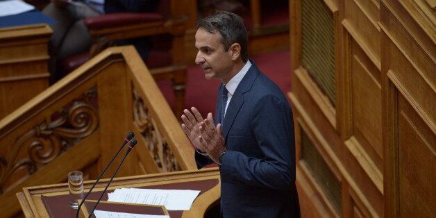 HELLENIC PARLIAMENT, ATHENS, ATTIKI, GREECE - 2017/08/01: Kyriakos Mitsotakis leader of the main opposition and President of New Democracy party, during his speech in Hellenic Parliament. (Photo by Dimitrios Karvountzis/Pacific Press/LightRocket via Getty Images)