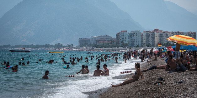 Beach Tourism in Antalya, Turkey, on 25 July 2017. Antalya, the largest city on Turkey's Mediterranean coast, is normally a popular summer destination for European, Russian and Middle Eastern tourists, but has been receiving fewer tourists from Germany and Holland this year due to increasing political tensions. (Photo by Diego Cupolo/NurPhoto via Getty Images)