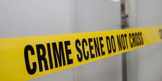 crime scene tape and room entrance background