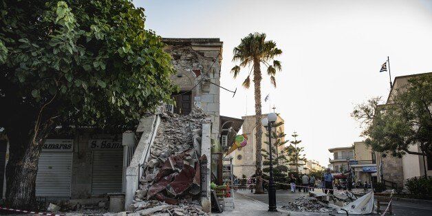 KOS, GREECE - JULY 22: A damaged structure is seen after the 6.6-magnitude richter scale earthquake hit Aegean Sea, in Kos Island of Greece on July 22, 2017. (Photo by Anna Daverio/Anadolu Agency/Getty Images)