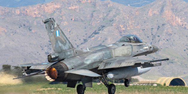 Hellenic Air Force F-16C Block 52 preparing for takeoff from Larissa Air Base, Greece, during the international Exercise Iniohos 2017.