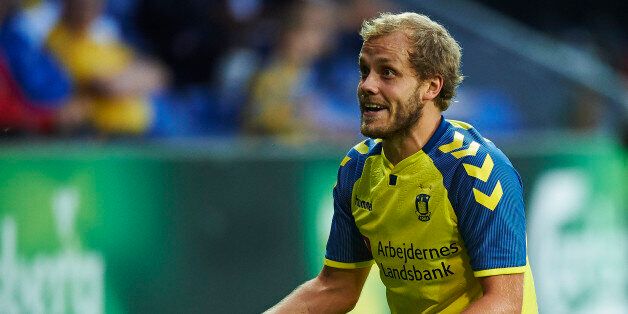 BRONDBY, DENMARK - JULY 27: Teemu Pukki of Brondby IF shows frustration during the UEFA Europa League Qual. match between Brondby IF and Hajduk Split at Brondby Stadion on July 27, 2017 in Brondby, Denmark. (Photo by Lars Ronbog / FrontZoneSport via Getty Images)