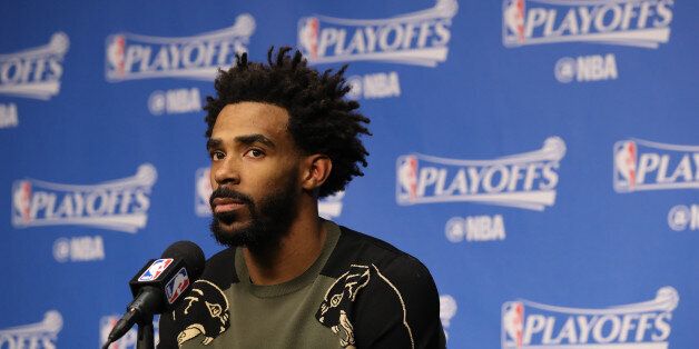MEMPHIS, TN - APRIL 27: Mike Conley #11 of the Memphis Grizzlies talks to the media during a press conference after Game Six of the Western Conference Quarterfinals against the San Antonio Spurs during the 2017 NBA Playoffs on April 27, 2017 at FedExForum in Memphis, Tennessee. NOTE TO USER: User expressly acknowledges and agrees that, by downloading and or using this photograph, User is consenting to the terms and conditions of the Getty Images License Agreement. Mandatory Copyright Notice: Copyright 2017 NBAE (Photo by Joe Murphy/NBAE via Getty Images)