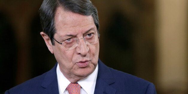 Cypriot President Nicos Anastasiades talks during a nationally televised news conference at the Presidential Palace in Nicosia, Cyprus May 22, 2017. REUTERS/Petros Karadjias/Pool