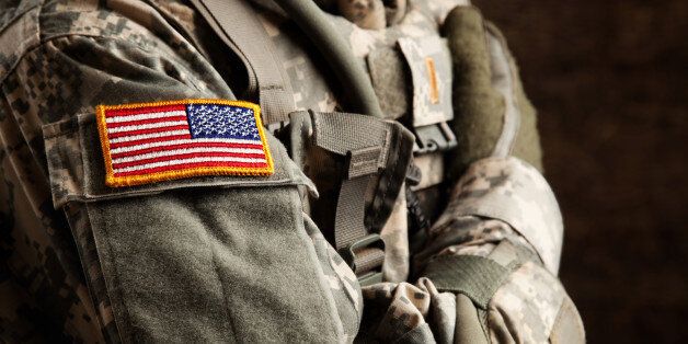 US Army soldier in universal camouflage uniform.