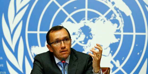 United Nations Special Advisor on Cyprus Espen Barth Eide attends a news conference one day before peace talks on divided Cyprus are to resume in Crans-Montana, in Geneva, Switzerland June 27, 2017. REUTERS/Denis Balibouse