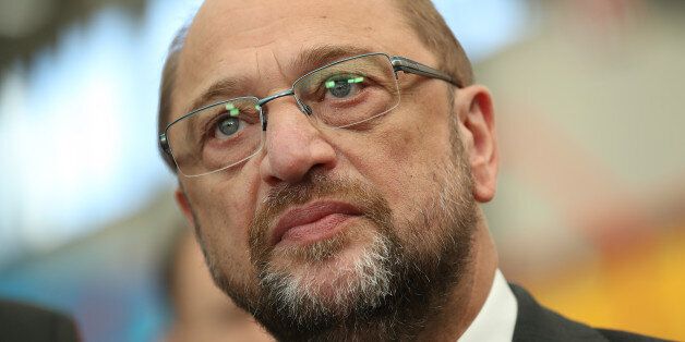 HAMBURG, GERMANY - JULY 14: German chancellor candidate and head of the German Social Democrats (SPD) Martin Schulz speaks to the media while visiting an assembly hall of the A320 passenger plane series at the Airbus factory on July 14, 2017 in Hamburg, Germany. Schulz is running against German Chancellor and Christian Democrat (CDU) Angela Merkel in federal elections scheduled for September, and while he rode an initial wave of popular support following his announcement to run for chancellor l