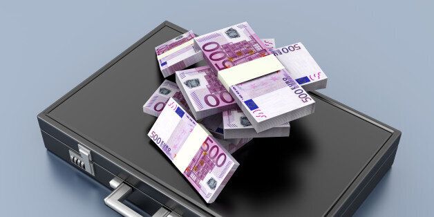 A Briefcase and Euros in Cash. 3D rendered Illustration.