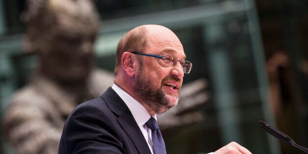 Chancellor Candidate and Chairman of the Social Democratic Party (SPD) Martin Schulz speaks during the event 'Zukunft. Gerechtigkeit. Europa' (Future, Equitiy, Europe) at the SPD headquarters Willy-Brandt-Haus in Berlin, Germany on July 16, 2017. (Photo by Emmanuele Contini/NurPhoto via Getty Images)