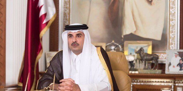DOHA, QATAR - JULY 22: (----EDITORIAL USE ONLY MANDATORY CREDIT - 'QATAR EMIRATE COUNCIL / HANDOUT' - NO MARKETING NO ADVERTISING CAMPAIGNS - DISTRIBUTED AS A SERVICE TO CLIENTS----) Emir of Qatar Sheikh Tamim bin Hamad Al Thani delivers a speech on National television, in Doha, Qatar on July 22, 2017. (Photo by Qatar Emirate Council / Handout/Anadolu Agency/Getty Images)