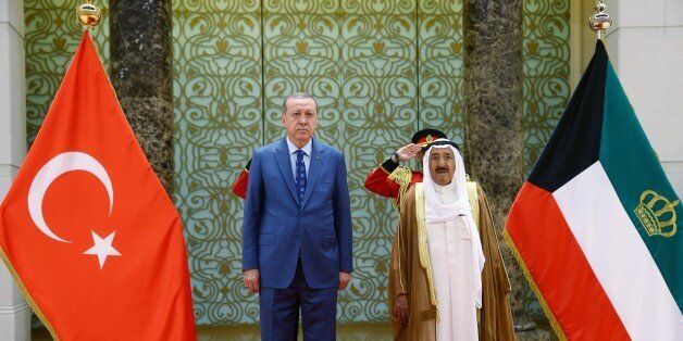 KUWAIT CITY, KUWAIT - JULY 24: President of Turkey Recep Tayyip Erdogan poses for a photo with Emir of Kuwait Sheikh Sabah Al-Ahmad Al-Jaber Al-Sabah before his departure to Doha, at Kuwait International Airport, in Kuwait City, Kuwait on July 24, 2017. (Photo by Kayhan Ozer/Anadolu Agency/Getty Images)