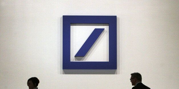 The logo of the German company Deutsche Bank is pictured during the company's annual shareholder meeting in Frankfurt, Germany, on May 18, 2017. / AFP PHOTO / Daniel ROLAND (Photo credit should read DANIEL ROLAND/AFP/Getty Images)