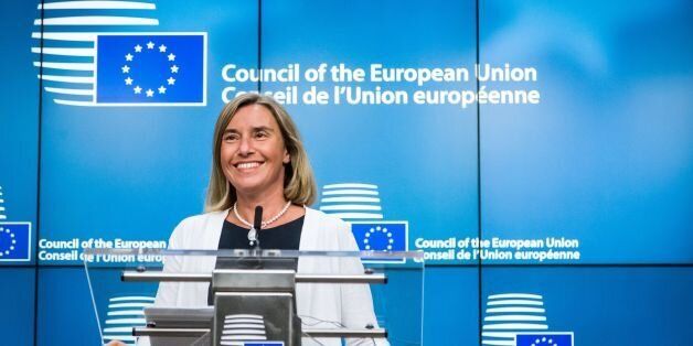 The High Representative of the European Union for Foreign Affairs and Security Policy and Vice-President of the European Commission Federica Mogherini addresses media representatives at a press conference following a meeting of The Foreign Affairs Council in Brussels on July 17, 2017. / AFP PHOTO / Aurore Belot (Photo credit should read AURORE BELOT/AFP/Getty Images)