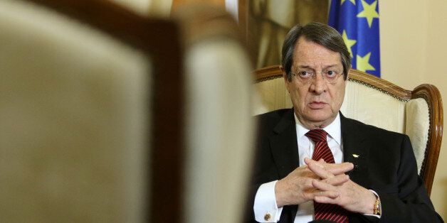 Cypriot President Nicos Anastasiades speaks during an interview with Reuters at the Presidential Palace in Nicosia, Cyprus April 7, 2017. REUTERS/Yiannis Kourtoglou