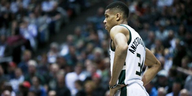 MILWAUKEE, WI - APRIL 27: Giannis Antetokounmpo #34 of the Milwaukee Bucks stands on the court in the third quarter in Game Six of the Eastern Conference Quarterfinals against the Toronto Raptors during the 2017 NBA Playoffs at BMO Harris Bradley Center on April 27, 2017 in Milwaukee, Wisconsin. NOTE TO USER: User expressly acknowledges and agrees that, by downloading and or using this photograph, User is consenting to the terms and conditions of the Getty Images License Agreement. (Photo by Dylan Buell/Getty Images))