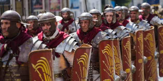 ROME, ITALY - 2017/04/23: Members of the Roman Historical Group parade in the areas of Colosseum, Circus Maximus and the Roman Forum to celebrate the 2770th anniversary of the founding of Rome in Rome, Italy. Known as Natale di Roma, the annual birthday celebration is based on the legendary foundation of Rome by Romulus in 753 B.C. (Photo by Giuseppe Ciccia/Pacific Press/LightRocket via Getty Images)