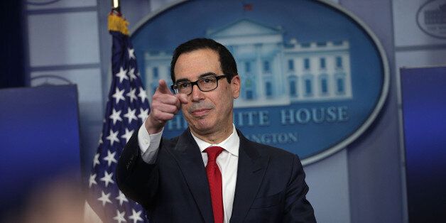 WASHINGTON, DC - JUNE 29: U.S. Treasury Secretary Steve Mnuchin takes questions during a White House daily briefing at the James Brady Press Briefing Room of the White House June 29, 2017 in Washington, DC. Secretary Mnuchin announced that the U.S. has imposed sanctions on the Bank of Dandong in China for its money laundry activities for North Korea. (Photo by Alex Wong/Getty Images)