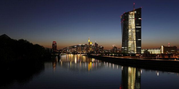 The headquarters of the European Central Bank (ECB) (R) is seen next to the famous skyline in Frankfurt, Germany, April 9, 2017. REUTERS/Kai Pfaffenbach