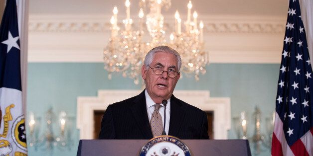 WASHINGTON, DC - JUNE 09: U.S. Secretary of State Rex Tillerson delivers a statement regarding Qatar at the State Department, June 9, 2017 in Washington, DC. Tillerson called on Mideast countries to ease the blockade on Qatar. (Photo by Drew Angerer/Getty Images)