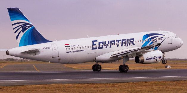 Nairobi, Kenya â September 11, 2015: An EgyptAir Airbus A320 rotates off the runway at Jomo Kenyatta International Airport