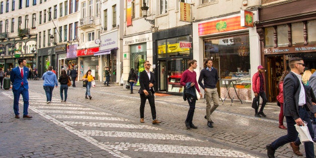 People walk on the streets in downtown