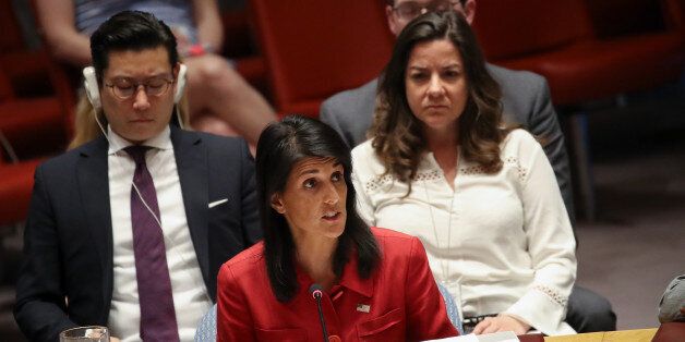 NEW YORK, NY - JULY 5: Nikki Haley, United States ambassador to the United Nations, speaks during an emergency meeting of the U.N. Security Council at United Nations headquarters, July 5, 2017 in New York City. The United States requested an emergency meeting of the U.N. Security Council after North Korea tested an intercontinental ballistic missile earlier this week. (Photo by Drew Angerer/Getty Images)