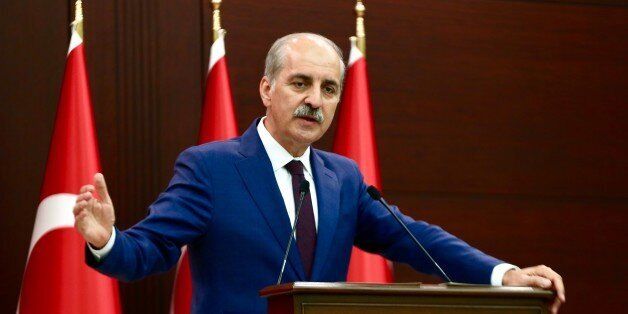ANKARA, TURKEY - JULY 3: Turkish Deputy Prime Minister and government spokesperson Numan Kurtulmus gives a speech during a press conference after the cabinet meeting in Ankara, Turkey on July 3, 2017. (Photo by Ahmet Bolat/Anadolu Agency/Getty Images)