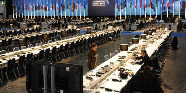 Journalists at work in the Excel conference centre in east London where world leaders are gathered for the G20 Summit.