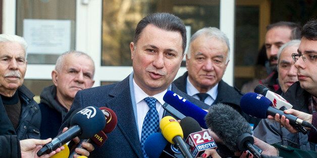 Macedonia's former prime minister and leader of the ruling VMRO DPMNE Nikola Gruevski speaks to the press after voting at a polling station in Skopje during a general election on December 11, 2016.Macedonians began voting in an early general election in a bid to end a deep political crisis that has roiled the small Balkan country for nearly two years. / AFP / Robert ATANASOVSKI (Photo credit should read ROBERT ATANASOVSKI/AFP/Getty Images)
