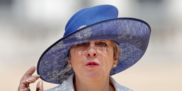 LONDON, UNITED KINGDOM - JULY 12: (EMBARGOED FOR PUBLICATION IN UK NEWSPAPERS UNTIL 48 HOURS AFTER CREATE DATE AND TIME) Prime Minister Theresa May attends the ceremonial welcome at Horse Guards Parade on day 1 of Spanish State Visit on July 12, 2017 in London, England. This is the first state visit by the current King Felipe and Queen Letizia, the last being in 1986 with King Juan Carlos and Queen Sofia. (Photo by Max Mumby/Indigo/Getty Images)