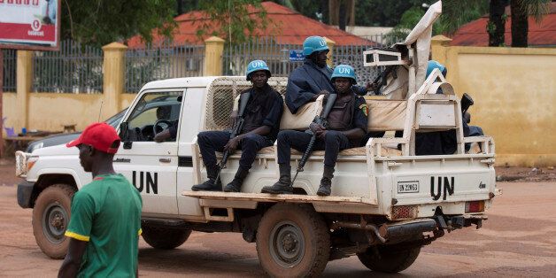 Senegalese United Nations peacekeeping soldiers ride a pickup truck while on patrol in Bangui, Central African Republic, April 24, 2017. REUTERS/Baz Ratner