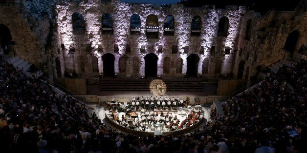 Opening ceremony of the World Congress in Philosophy, wellcome address and music performance, at the Odeum of Herodes Atticus at the foothills of the Athens Acropolis. In Athens, Greece on July 9, 2016 (Photo by Panayiotis Tzamaros/NurPhoto via Getty Images)